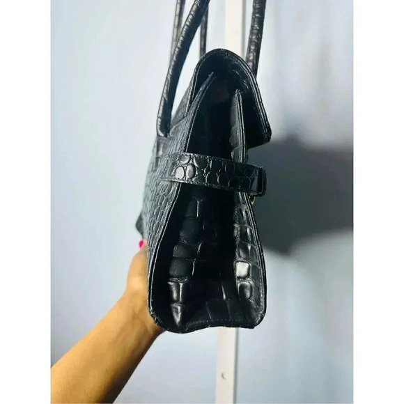 Lord & Taylor NWT Black Moc Croc Leather Shoulder Bag - Picture 4 of 7